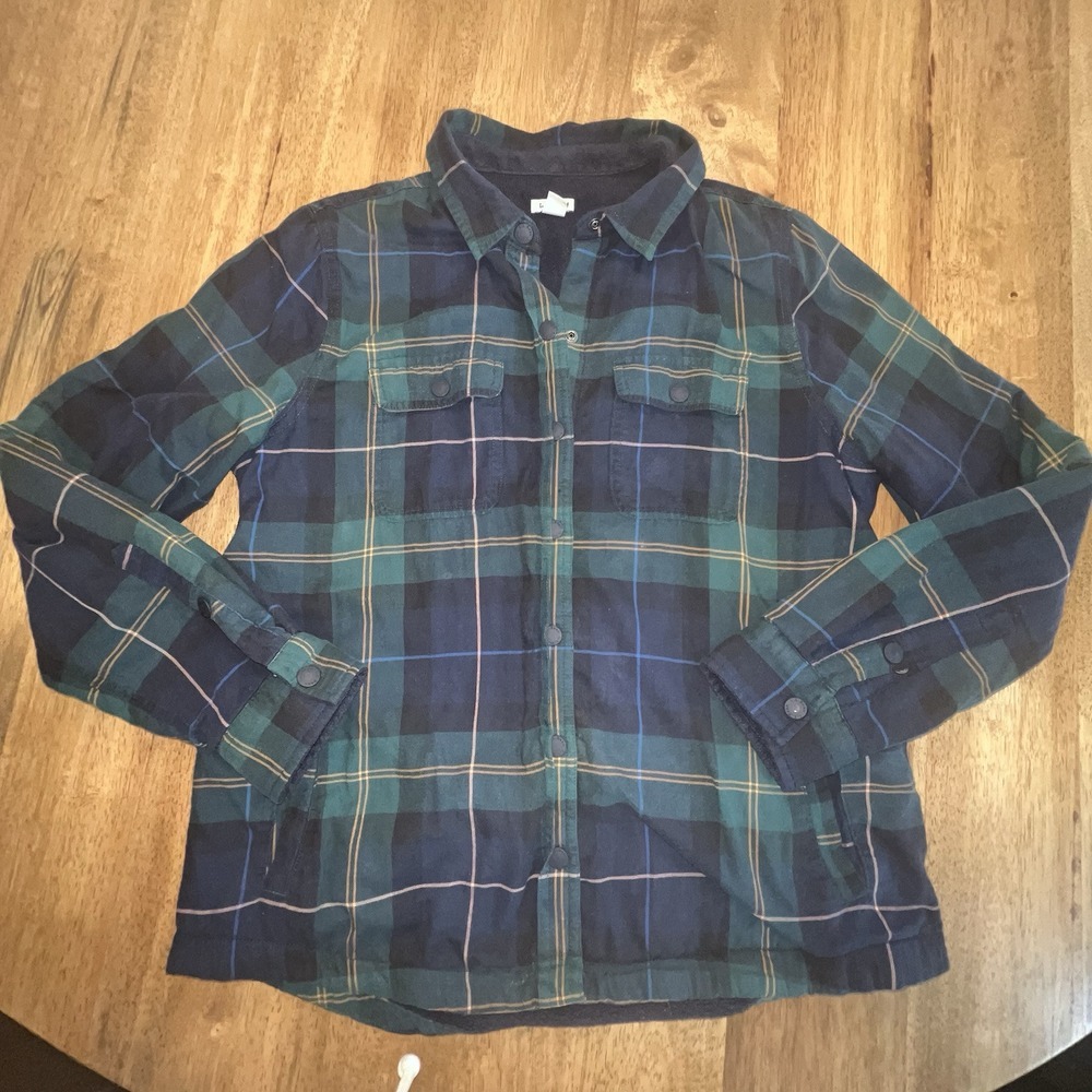 Men's LL Bean flannel fleece lined Blue Plaid‎ Size Small